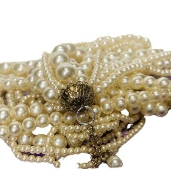 Vintage Women’s 14 Tier Graduated Faux Champagne Pearls￼ Oversized Necklace 22” - Picture 6 of 8